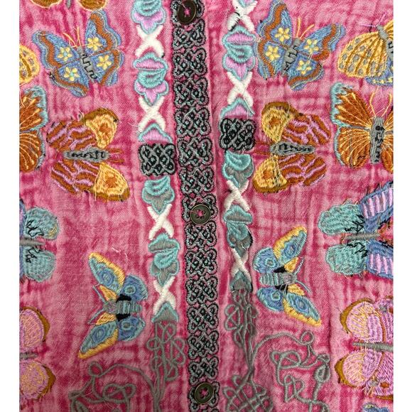 Avani del Amour womens XL pink boho embroidered tunic butterfly open front top - Picture 7 of 7
